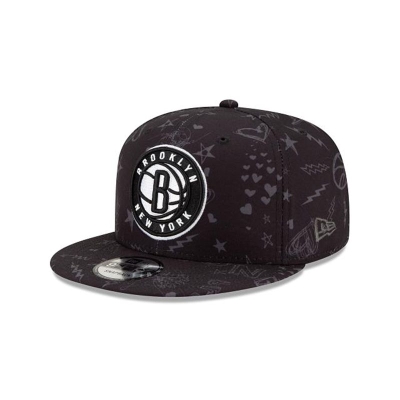 Black Brooklyn Nets Hat - New Era NBA Doodle 9FIFTY Snapback Caps USA2076539